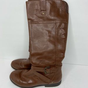 Faux leather brown boots.